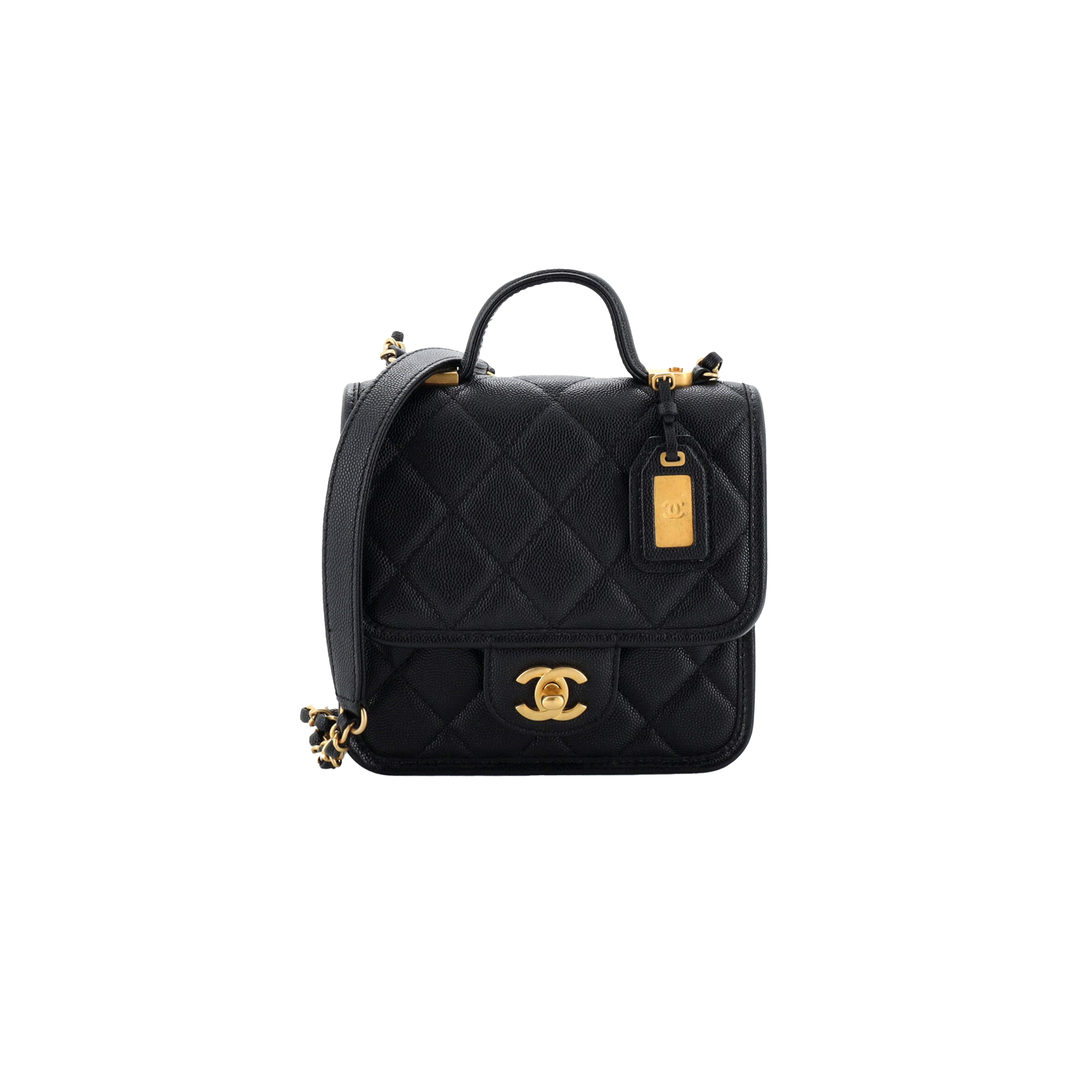 CHANEL MASTER SCHOOL MEMORY TOP HANDLE FLAP BAG QUILTED CAVIAR MINI AS3652 (20.5*17*6cm)